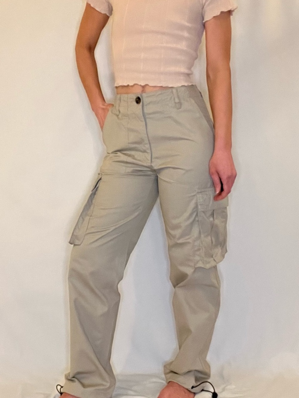 NWOT Forever 21 Cargo Pants Wide-Leg Adjustable Drawstring Hem Tan Women's Small